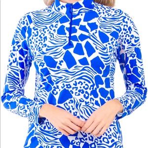 IBKUL Golf Bianca Navy Blue Animal Print Long Sleeve Golf Tennis PickleBall Top